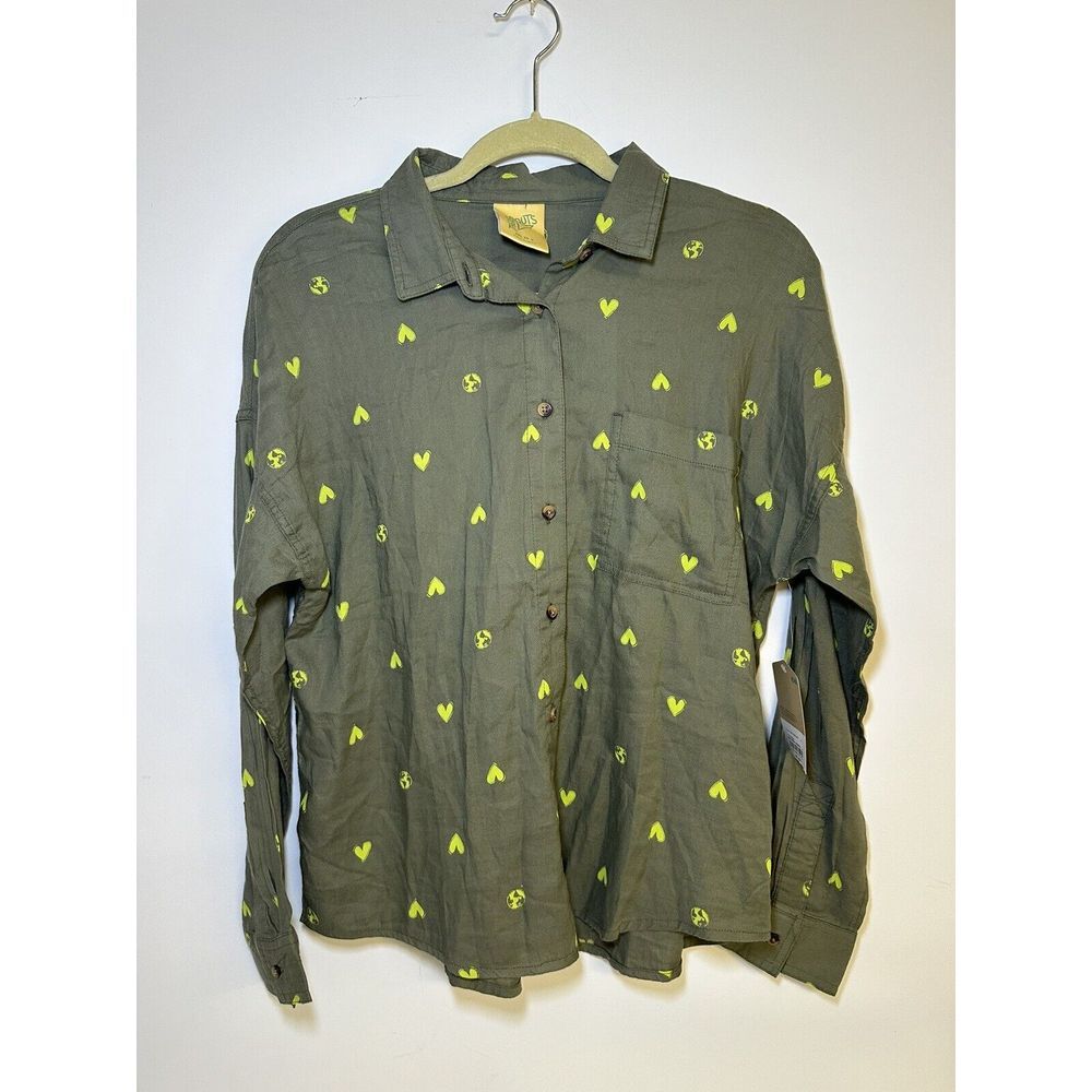 THERE ABOUTS Women's Sea Spray Hearts Button Up Shirt Size 2XL /‎ 20.5 Juniors